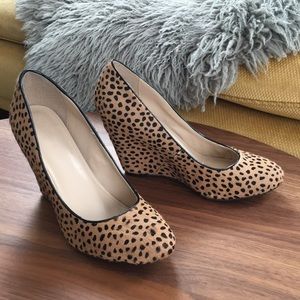 BANANA REPUBLIC leopard ponyhair wedges